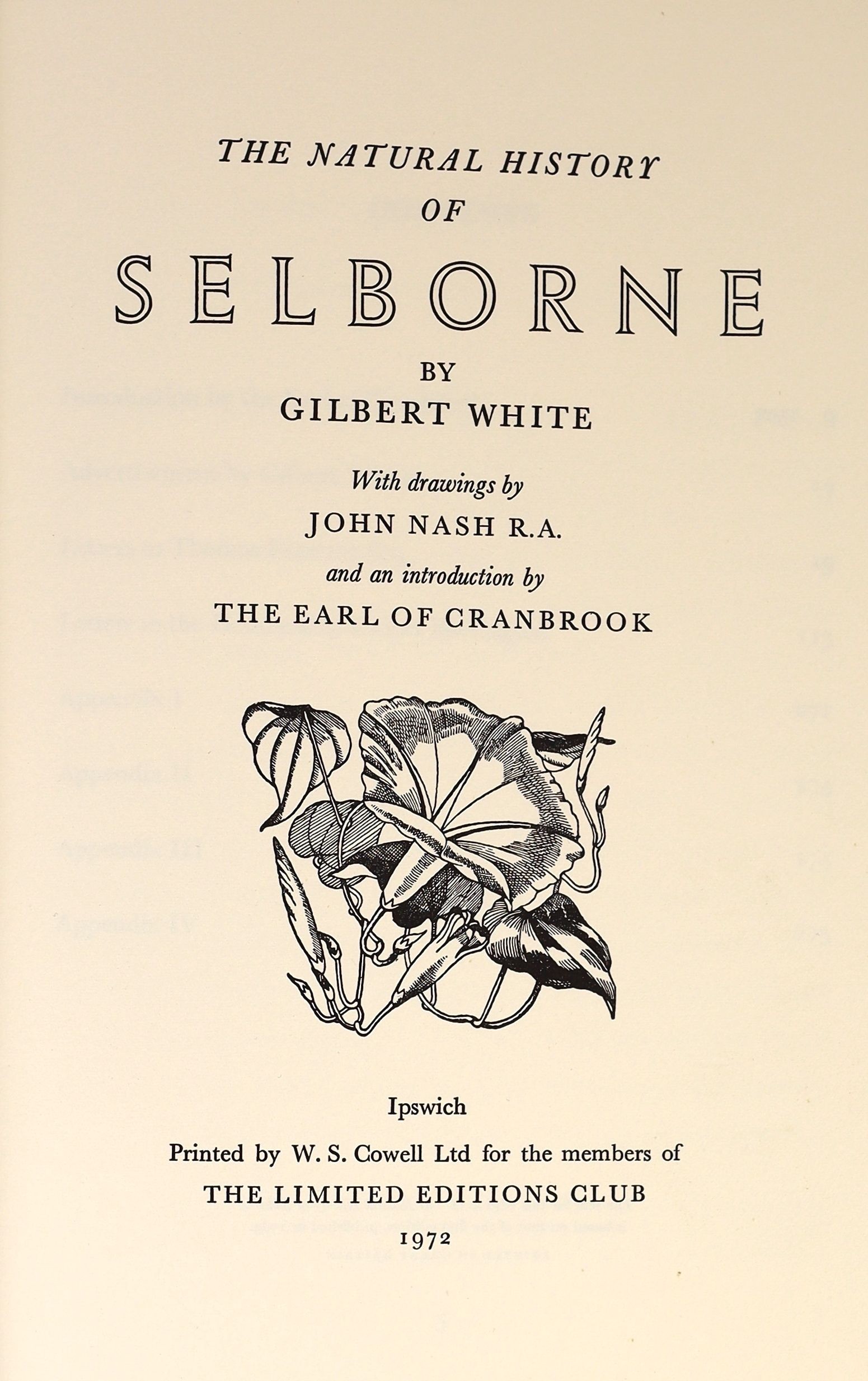 White, Gilbert - The Natural History of Selborne. Limited edition, one of 1500. Signed by John Nash. Complete with 16 coloured plates and 15 text illustrations. Quarter calf and patterned paper with gilt letters on spine